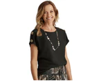 MILLERS - Womens Summer Tops - Black Blouse / Shirt - Cotton - Casual Clothing - Relaxed Fit - Short Sleeve - Crew Neck - Long - Office Work Wear - Black