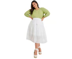 AUTOGRAPH - Plus Size - Womens Skirts - Midi - Summer - White - Cotton - Clothes - Oversized - Woven - Embroidered Chiffley - Knee Length - Fashion - White