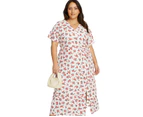 BeMe - Plus Size - Womens Dress -  Linen Wrap Front Dress - White