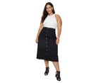 AUTOGRAPH - Plus Size - Womens Skirts -  Button Front A Line Denim Midi Skirt - Black