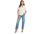 ROCKMANS - Womens Tops -  Linen Slouch Short Sleeve Shirt - White