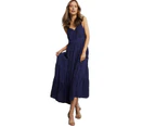 Liz Jordan - Womens Dress -  Tiered Maxi Dress - Blue