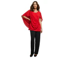 NONI B - Womens Tops - Side Wrap Appliqie Top - Red