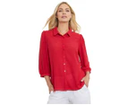 NONI B - Womens Tops -  Jacquard Check Shirt - Red