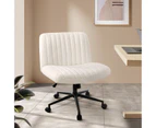 Oikiture Mid Back Armless Office Desk Chair Wide Seat with Wheels Sherpa White