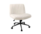 Oikiture Mid Back Armless Office Desk Chair Wide Seat with Wheels Sherpa White