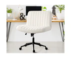 Oikiture Mid Back Armless Office Desk Chair Wide Seat with Wheels Sherpa White