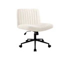 Oikiture Mid Back Armless Office Desk Chair Wide Seat with Wheels Sherpa White