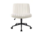 Oikiture Mid Back Armless Office Desk Chair Wide Seat with Wheels Sherpa White