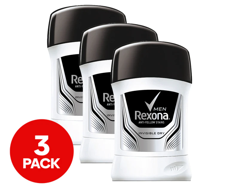 3 x Rexona Men Invisible Dry Antiperspirant Stick Deodorant 52g