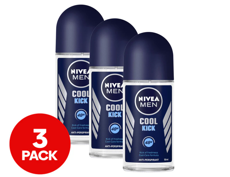 3 x Nivea Men Cool Kick Roll-On Deodorant 50mL