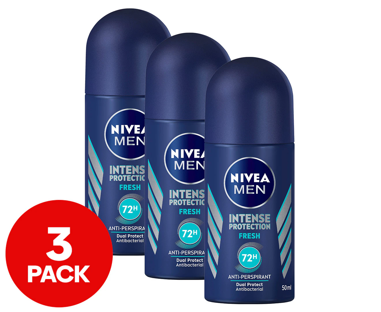 3 x Nivea Men Intense Protection Fresh Roll-On Deodorant 50mL