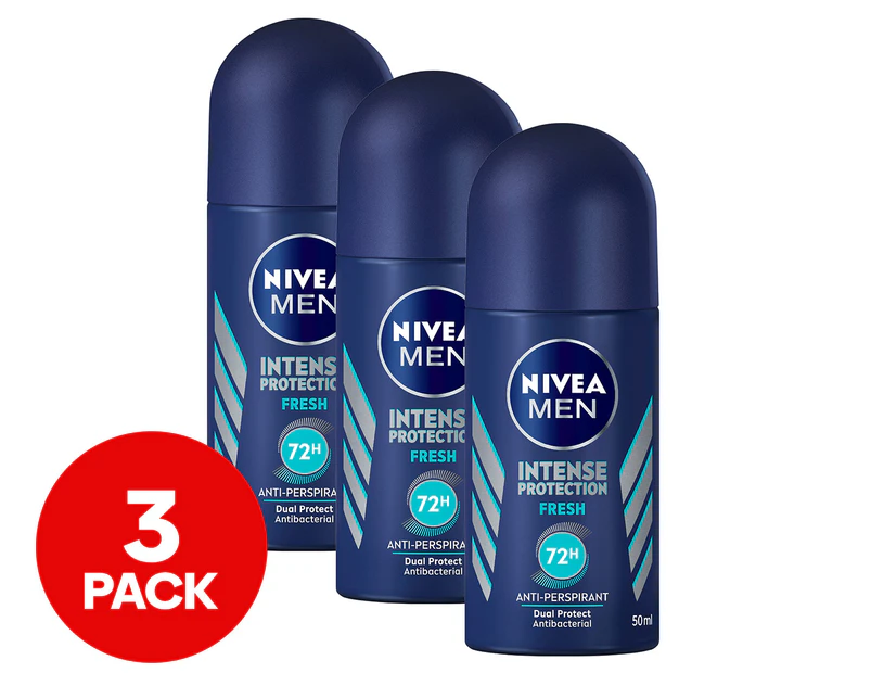 3 x Nivea Men Intense Protection Fresh Roll-On Deodorant 50mL