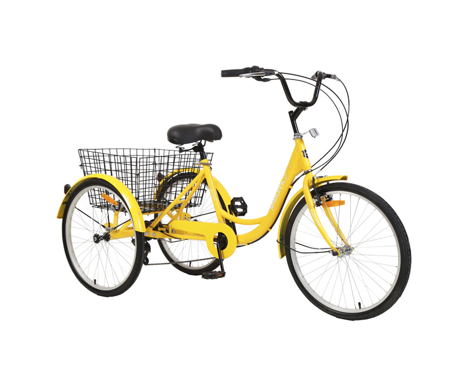 26" Adult Tricycle 3 Wheel Bike Cruise Trike7 Speed with Basket & Free Lock -YELLOW