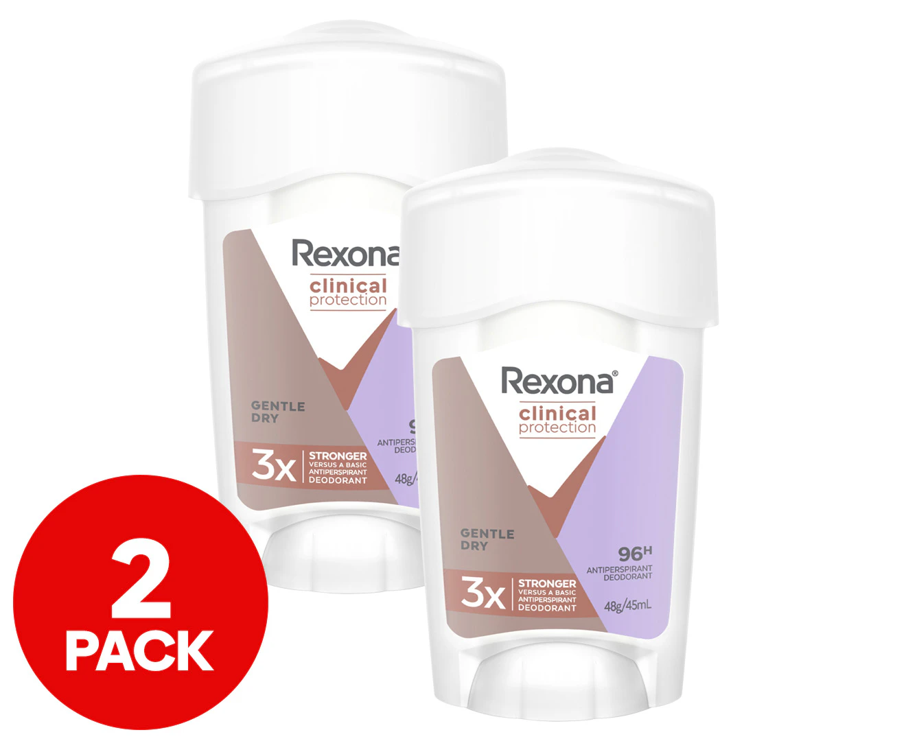 2 x Rexona Clinical Protection Gentle Dry Antiperspirant Deodorant 45mL