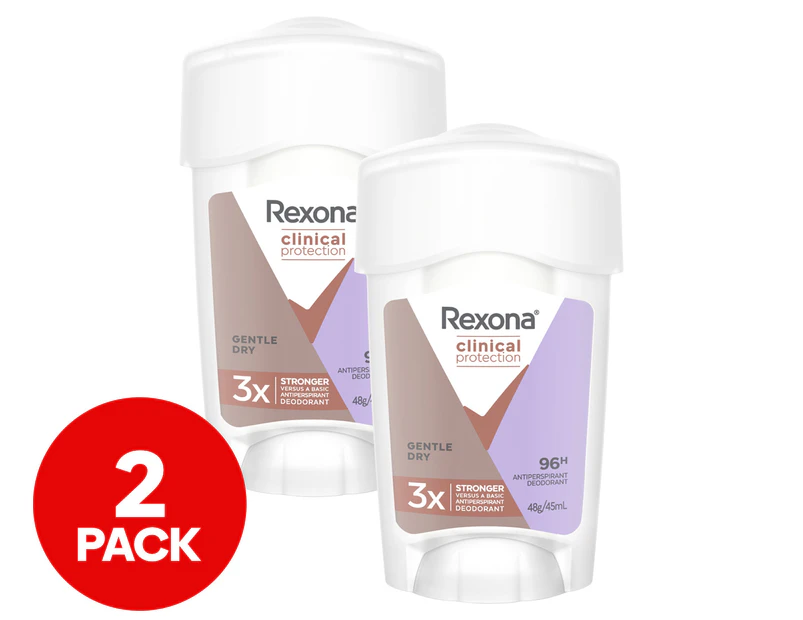 2 x Rexona Clinical Protection Gentle Dry Antiperspirant Deodorant 45mL