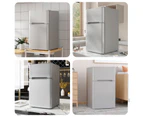 Bar Fridge, 102L Mini Fridge Freezer, Independent Temperature Control, Dual Doors, and Ample Storage - Ideal for Home, Office, and Commercial Use in Silver