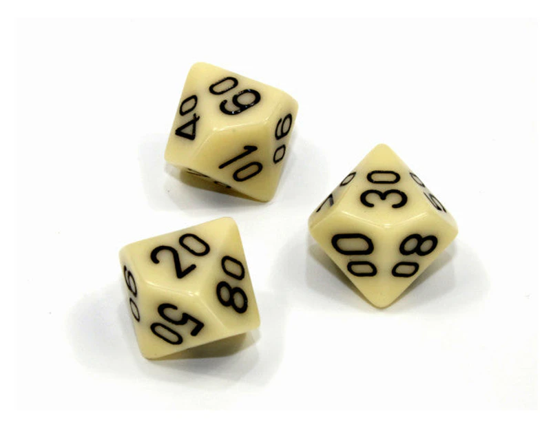 Chessex Tens 10 Dice Opaque Polyhedral Ivory/black Tens 10