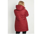 RIVERS - Womens Jacket -  Longline Puffer Jacket - Dark Red