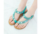 Women's Flats Sandals Bohemian Summer Open Toe Elastic Ankle Strap Sandals-green