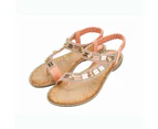 Women's Flats Sandals Bohemian Summer Open Toe Elastic Ankle Strap Sandals-Pink