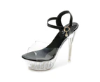 Women's Clear High Heel Transparent Open Toe Ankle-Strap Sandals-black