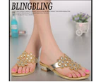 Women's Rhinestone Flat Sandals T-Strap Thong Sandals Summer Flat Sandals-Gold
