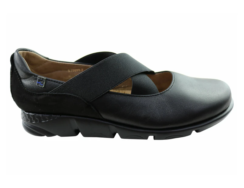 Flex & Go Amorette Womens Comfortable Leather Shoes Made In Portugal - Black
