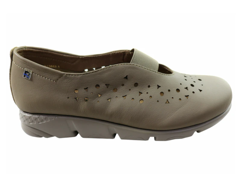 Flex & Go Anouk Womens Comfortable Leather Shoes Made In Portugal - Taupe