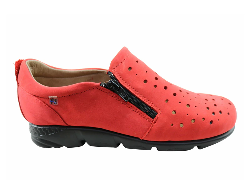 Flex & Go Aberdeen Womens Comfortable Leather Shoes Made In Portugal - Red