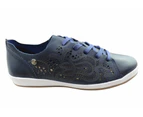 Bottero Josie Womens Comfortable Leather Casual Shoes Made In Brazil - Navy