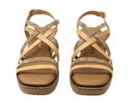 Lola Canales Cathy Womens Spanish Leather Wedge Sandals - Nude