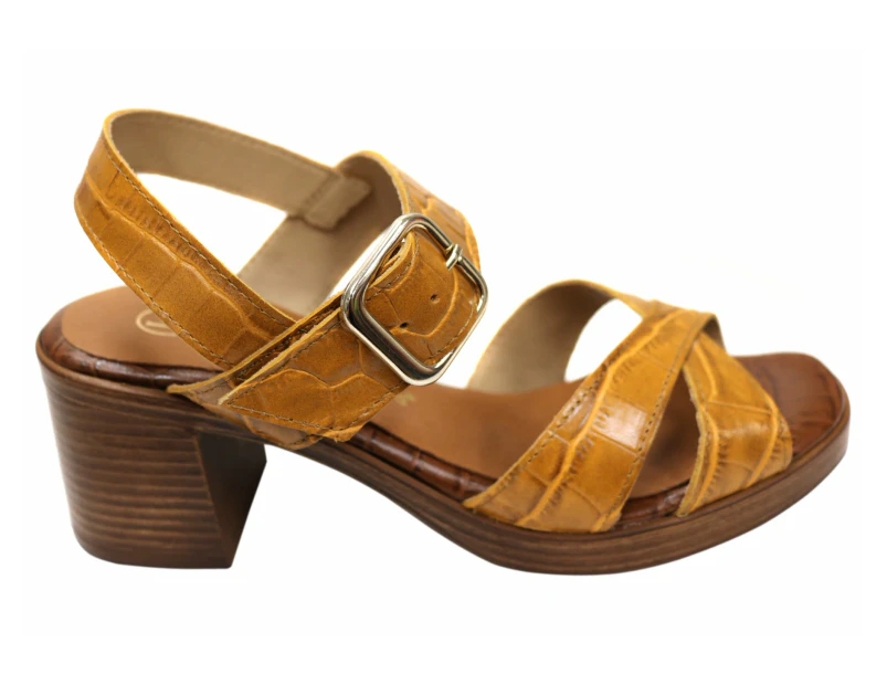 Lola Canales Rose Womens Comfort Leather Sandals Heels Made In Spain - Tan
