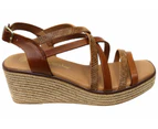 Lola Canales Cathy Womens Spanish Leather Wedge Sandals - Tan