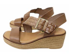 Lola Canales Kristine Womens Spanish Leather Wedge Sandals - Taupe
