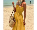 Women's Summer Bohemian Sleeveless Off Shoulder Flowy A Line Beach Maxi Dress-yellow
