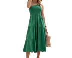 Women's Summer Boho One Shoulder Sleeveless Solid Color Ruffle Tiered Midi Dress-Forest Green