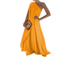 Women's Summer One Shoulder Sleeveless Beach Maxi Dress-yellow