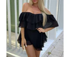 Women's Off The Shoulder Dress Short Casual A Line Ruffle Summer Dresses-black