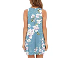 Women's Summer Sleeveless Casual Floral Print Midi Dress with Pocket-Rose Blue