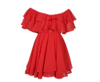 Women's Off The Shoulder Dress Short Casual A Line Ruffle Summer Dresses-red