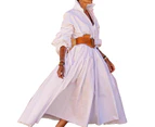 Women's Long Sleeve Midi Shirt Dress Elegant Button Down Loose Swing Party Dress-white