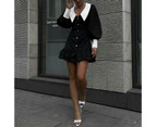 Women's Wrap V Neck Long Sleeve Bodycon Ruffle Hem Swing Mini Short Dress-black