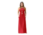 Women's Summer Sleeveless Maxi Dress Loose Plain Casual Long Dress with Pockets-red