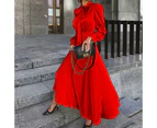 Women's Summer Boho Maxi Dress Long Sleeve Ruffle Flowy Long Dresses-red