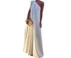 Women's Summer One Shoulder Sleeveless Solid Color Beach Party Midi Dress-white