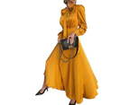 Women's Summer Boho Maxi Dress Long Sleeve Ruffle Flowy Long Dresses-yellow