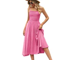 Women's Summer Maxi Dress Boho Sleeveless Spaghetti Strap Smocked Tiered Long Beach Dresses-Bright pink