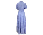 Women's Summer Button Down Shirt Dress Short Sleeve Tiered Ruffle Flowy Maxi Dresses-purple