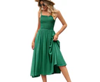 Women's Summer Maxi Dress Boho Sleeveless Spaghetti Strap Smocked Tiered Long Beach Dresses-green